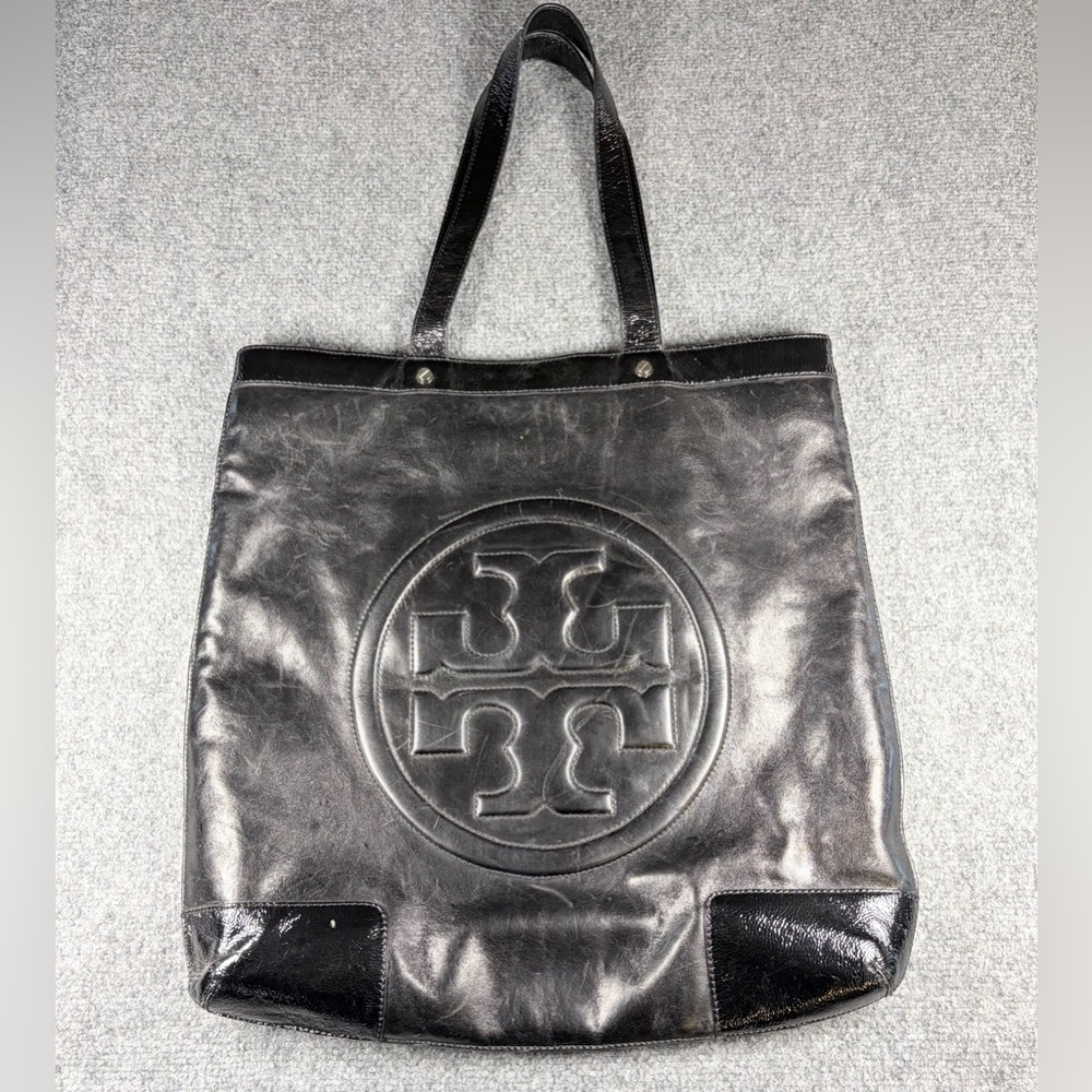 Tory Burch large patent leather tote bag in black